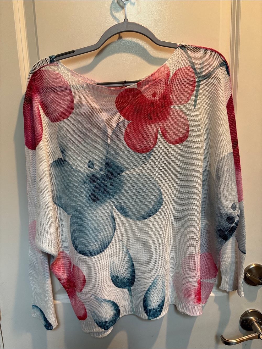 NEW Pomelo Floral Lightweight Knit Sweater in White, Blue & Pink